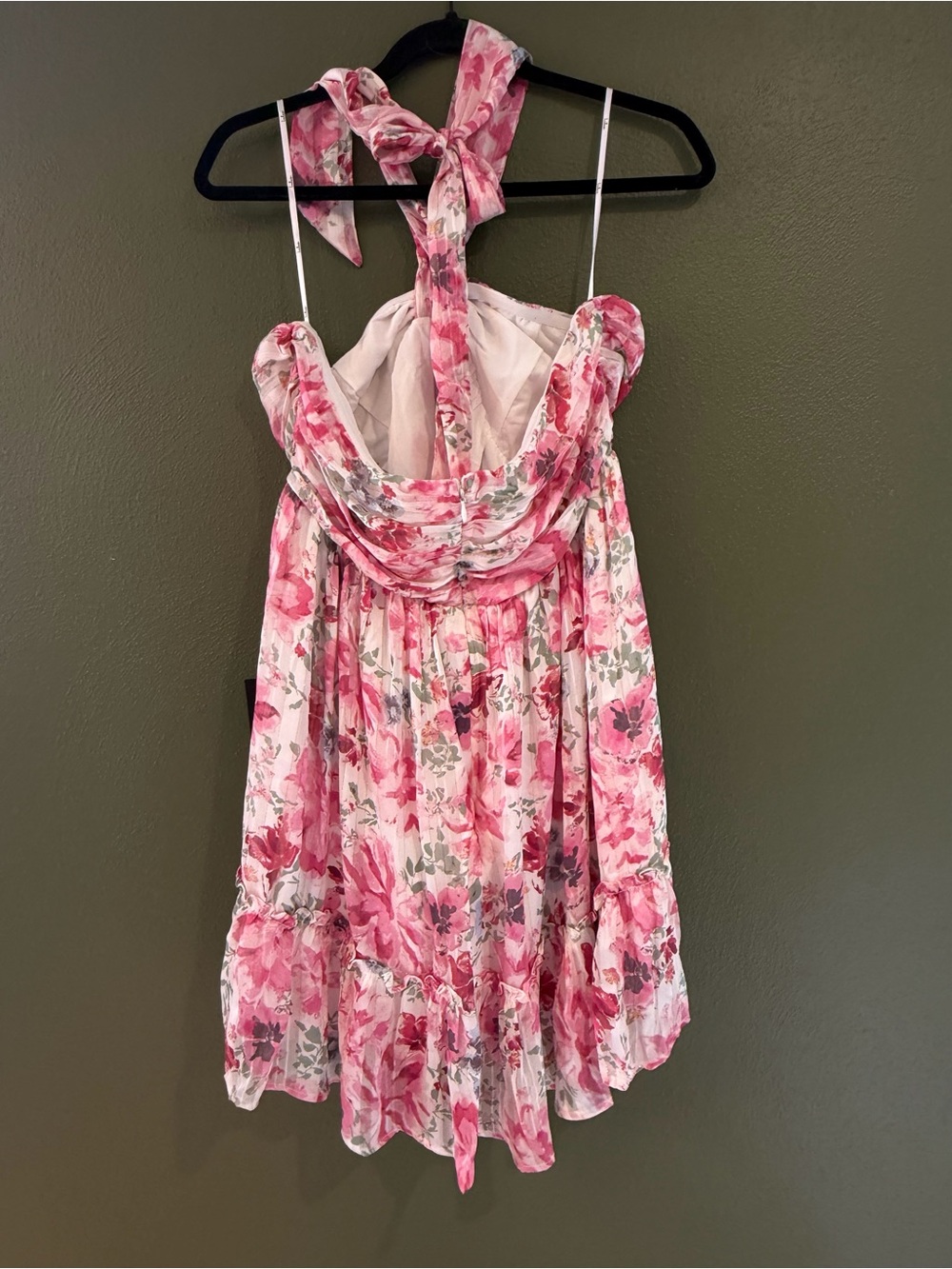 Lulu's Pink Floral Halter Tie Dress - Picture 3 of 5